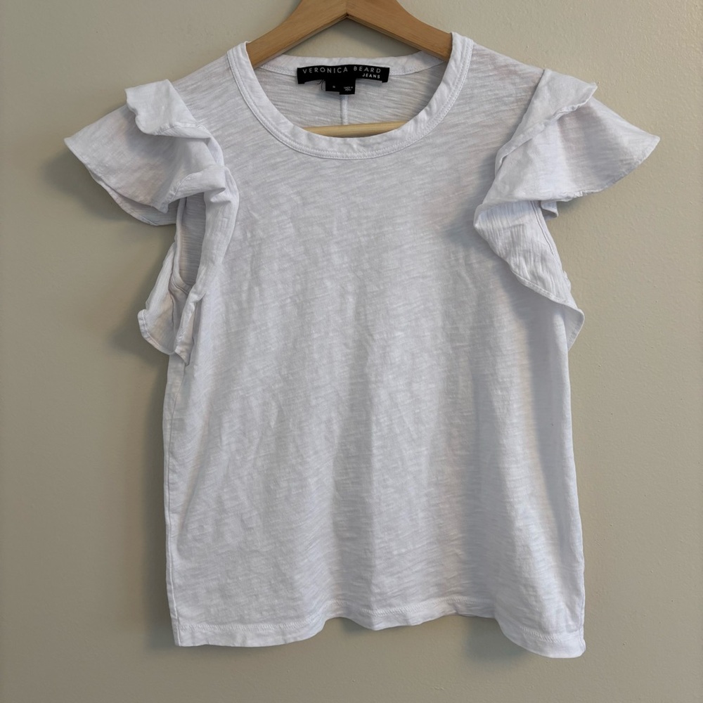 Veronica Beard Ivory Ruffle Sleeve Top
